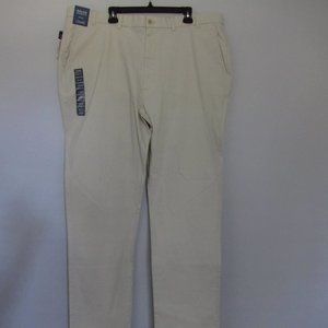 Roundtree & Yorke Casuals Pants 44/34 Big Man Khaki Straight Fit Cream New